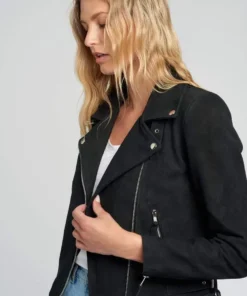 Liza Black Suede Notch Collar Leather Jacket