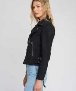 Liza Black Suede Notch Collar Leather Jacket