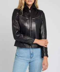 Womens Callie Black Hooded Leather Jacket