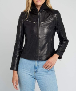 Womens Callie Black Hooded Leather Jacket