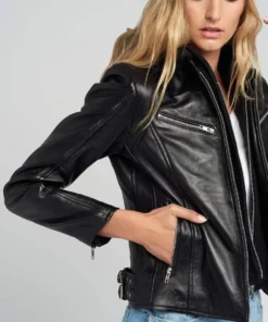 Womens Callie Black Hooded Leather Jacket