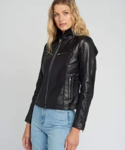 Womens Callie Black Hooded Leather Jacket