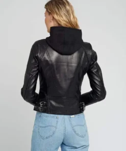 Womens Callie Black Hooded Leather Jacket