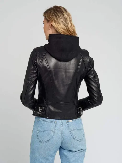 Womens Callie Black Hooded Leather Jacket