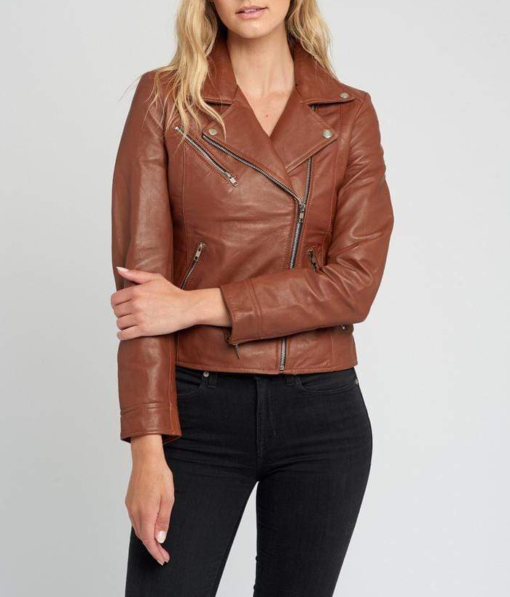 Liza Brown Notch Collar Leather Jacket