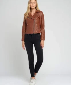 Liza Brown Notch Collar Leather Jacket