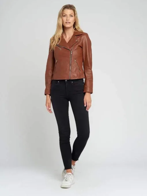 Liza Brown Notch Collar Leather Jacket