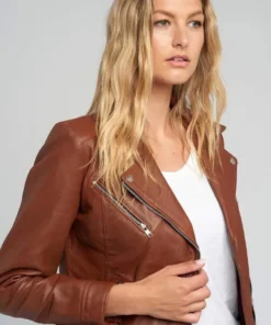 Liza Brown Notch Collar Leather Jacket