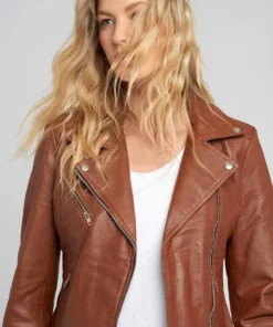 Liza Brown Notch Collar Leather Jacket