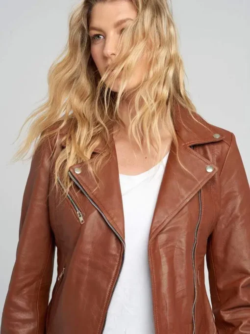 Liza Brown Notch Collar Leather Jacket