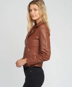 Liza Brown Notch Collar Leather Jacket