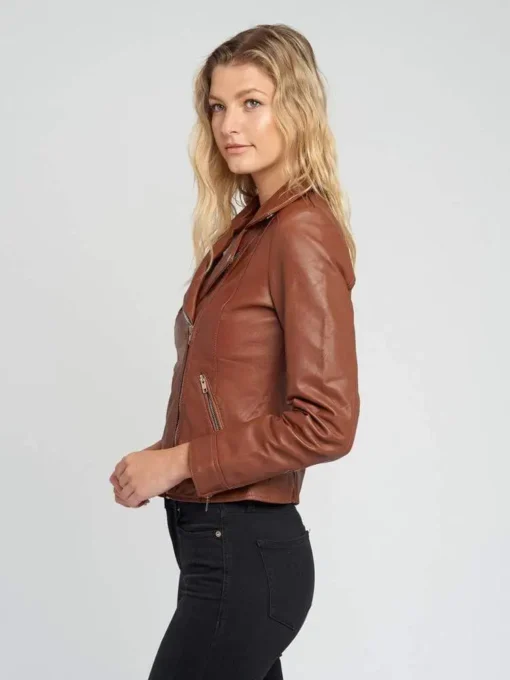 Liza Brown Notch Collar Leather Jacket