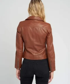 Liza Brown Notch Collar Leather Jacket