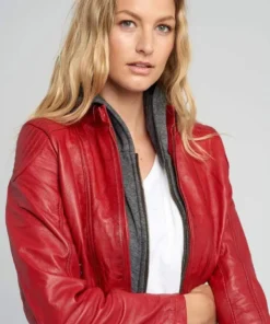 Eliza Red Removable Hooded Leather Jacket