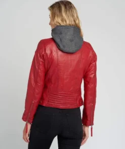 Eliza Red Removable Hooded Leather Jacket