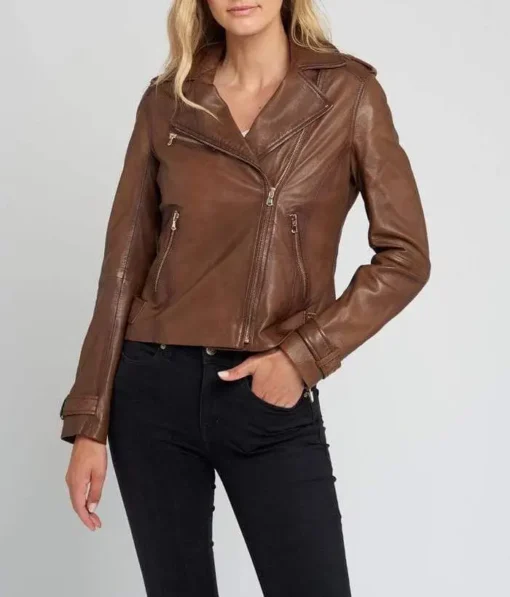 Ella Vintage Brown Biker Leather Jacket