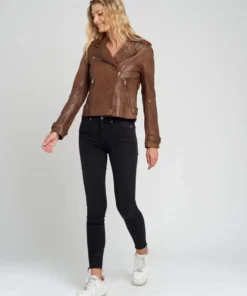 Ella Vintage Brown Biker Leather Jacket