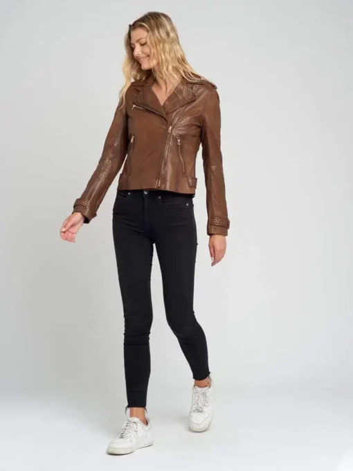 Ella Vintage Brown Biker Leather Jacket