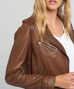 Ella Vintage Brown Biker Leather Jacket