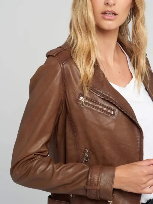 Ella Vintage Brown Biker Leather Jacket