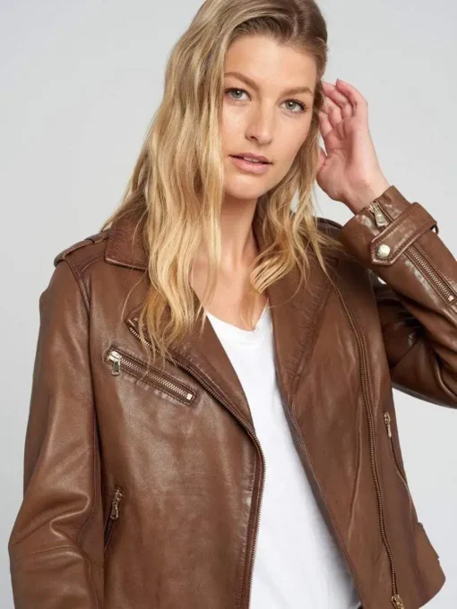 Ella Vintage Brown Biker Leather Jacket