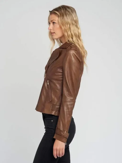 Ella Vintage Brown Biker Leather Jacket