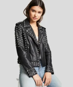 Womens Black Studded Leather Jacket – Biker Style Leather Jacket