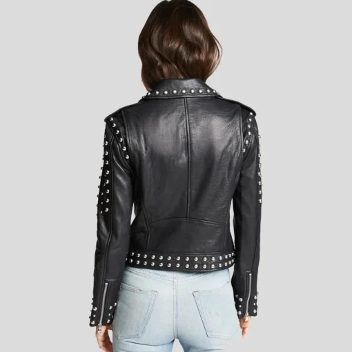 Womens Black Studded Leather Jacket – Biker Style Leather Jacket