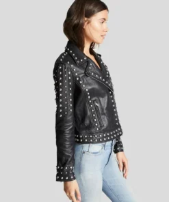 Womens Black Studded Leather Jacket – Biker Style Leather Jacket