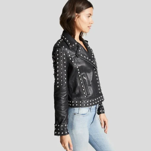 Womens Black Studded Leather Jacket – Biker Style Leather Jacket