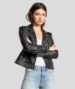 Womens Black Studded Leather Jacket – Biker Style Leather Jacket