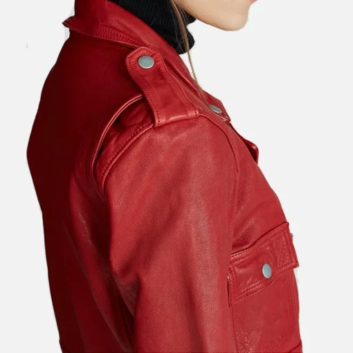 Women’s Moto Real Red Leather Jacket – Biker Red Jacket