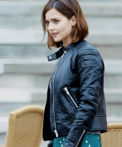 Jenna Coleman Doctor Who Clara Oswald Biker Black Leather Jacket