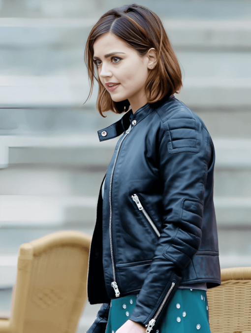 Jenna Coleman Doctor Who Clara Oswald Biker Black Leather Jacket