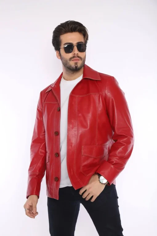 Fight Club Tyler Durden Mayhem Red Leather Jacket