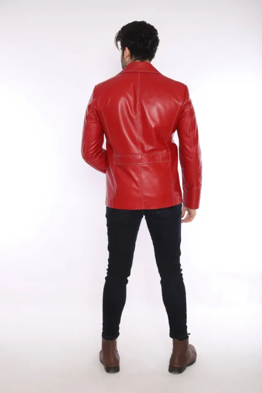 Fight Club Tyler Durden Mayhem Red Leather Jacket