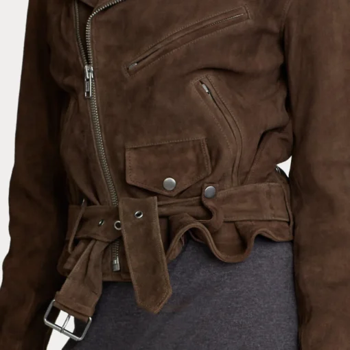 Womens Dark Brown Suede Motorcycle Leather Jacket