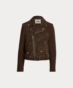 Womens Dark Brown Suede Motorcycle Leather Jacket