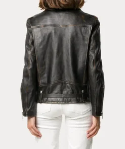 Womens Black Distressed Biker Leather Jacket