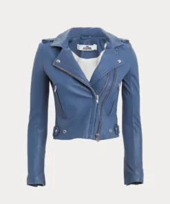 Womens Blue Slim Fit Motorcycle Leather Jacket