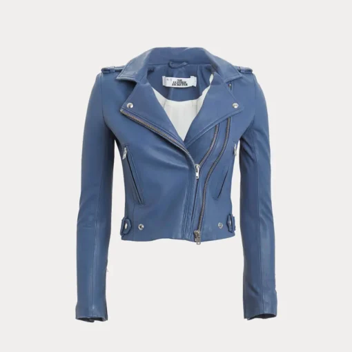 Womens Blue Slim Fit Motorcycle Leather Jacket