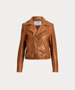 Womens Brown Sheepskin Moto Geniune Leather Jacket