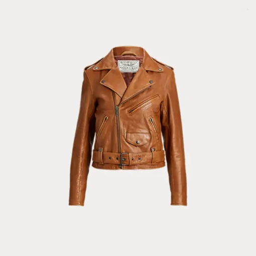 Womens Brown Sheepskin Moto Geniune Leather Jacket