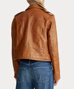 Womens Brown Sheepskin Moto Geniune Leather Jacket