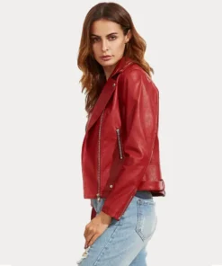 Womens Red Slim Fit Biker Leather Jacket