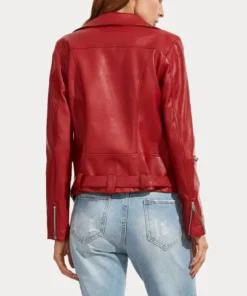 Womens Red Slim Fit Biker Leather Jacket