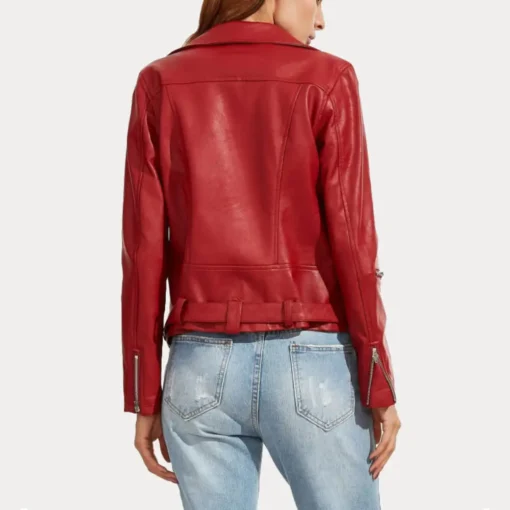 Womens Red Slim Fit Biker Leather Jacket