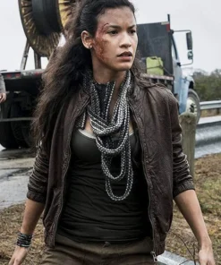 The Walking Dead Season 4 Luciana Galvez Brown Leather Jacket